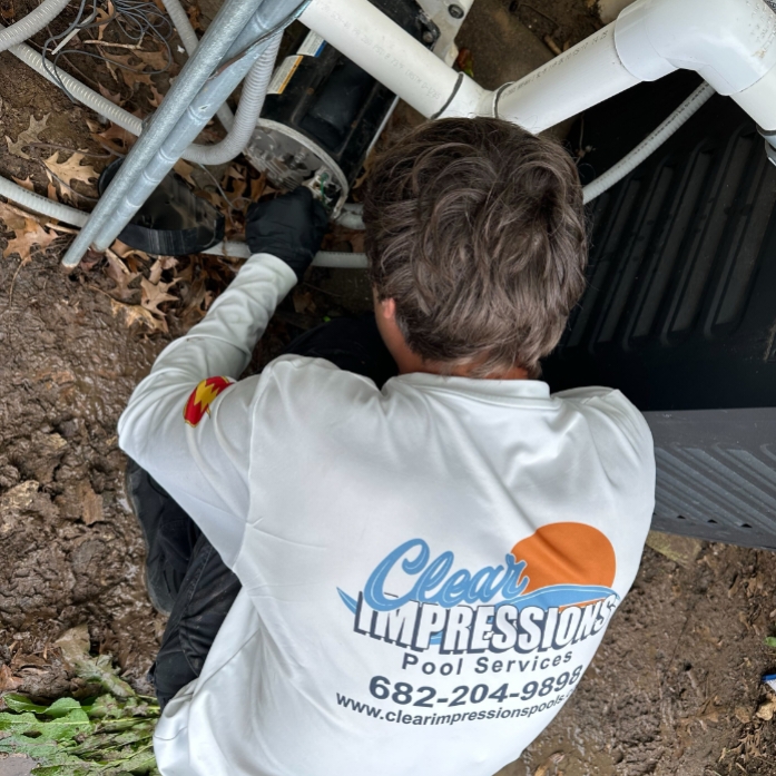 Professional technicians doing pool maintenance near me in Johnson County, TX to keep pools clean, clear, and swim-ready