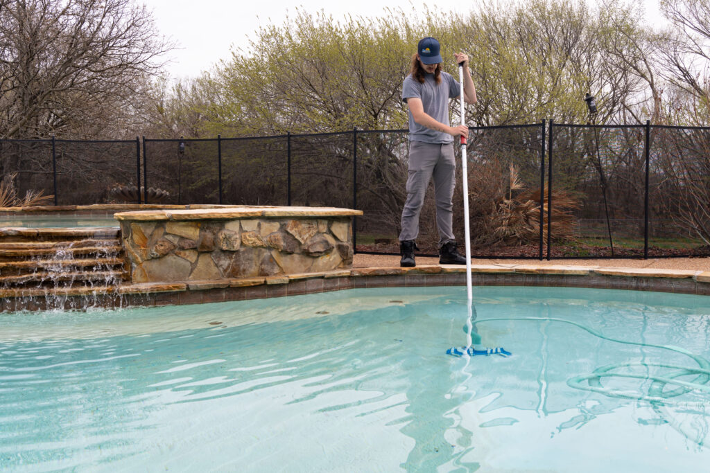 Professional technicians doing pool maintenance near me in Benbrook, TX to keep pools clean, clear, and swim-ready