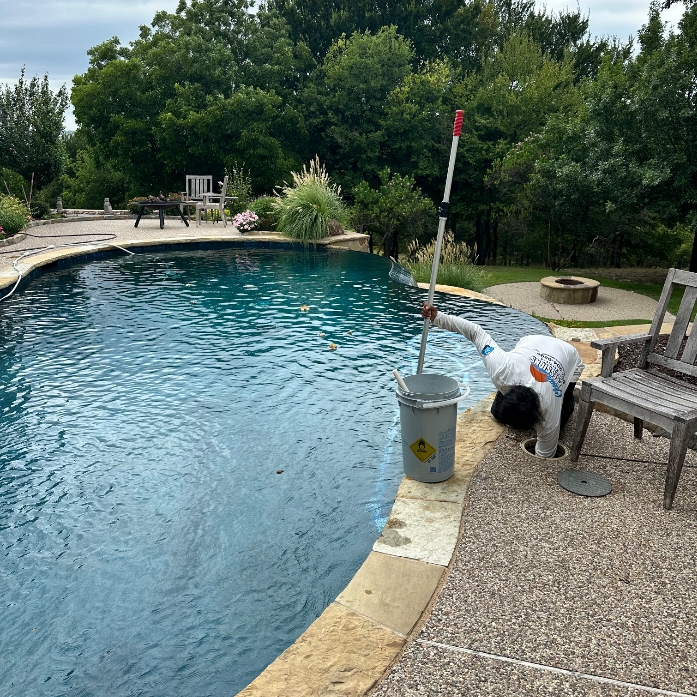 Skilled team delivering pool maintenance services in Mansfield, TX, including chemical treatment and equipment inspections