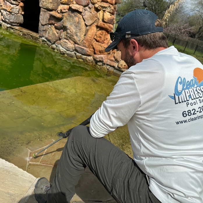 Professional technicians doing pool service near me in Fort Worth, TX to keep pools clean, balanced, and swim-ready